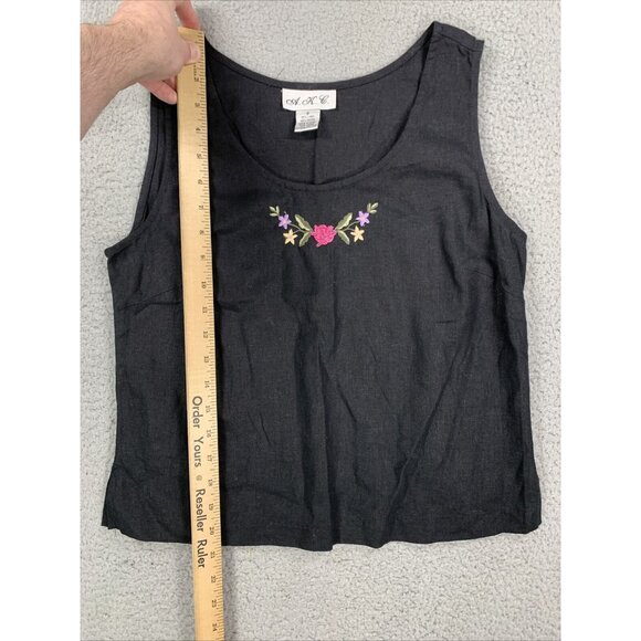 VTG 90s AKC 3pc Pant Set Womens Small Black Blue Linen Blend Floral Casual-Suit - Picture 11 of 16